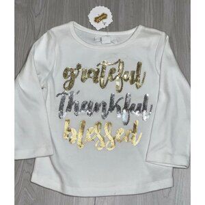 Mud Pie sequin Thanksgiving fall shirt Grateful Thankful blessed 12-18m white go